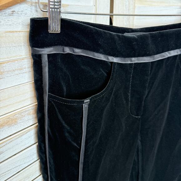 DEREK LAM Women's 6 Black Velvet Straight Leg Tuxedo Stripe Pant MADE IN ITALY - Picture 6 of 12